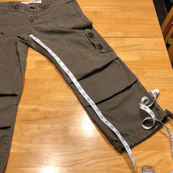 Zara Love Trf XX Cargo Khaki Green Capri Drawstring Jean 100% Cotton Women Sz 4 - Picture 14 of 16